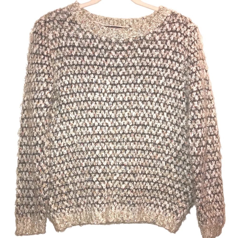 Lauren Michelle Petite Metallic Eyelash Sweater Top Petite Medium